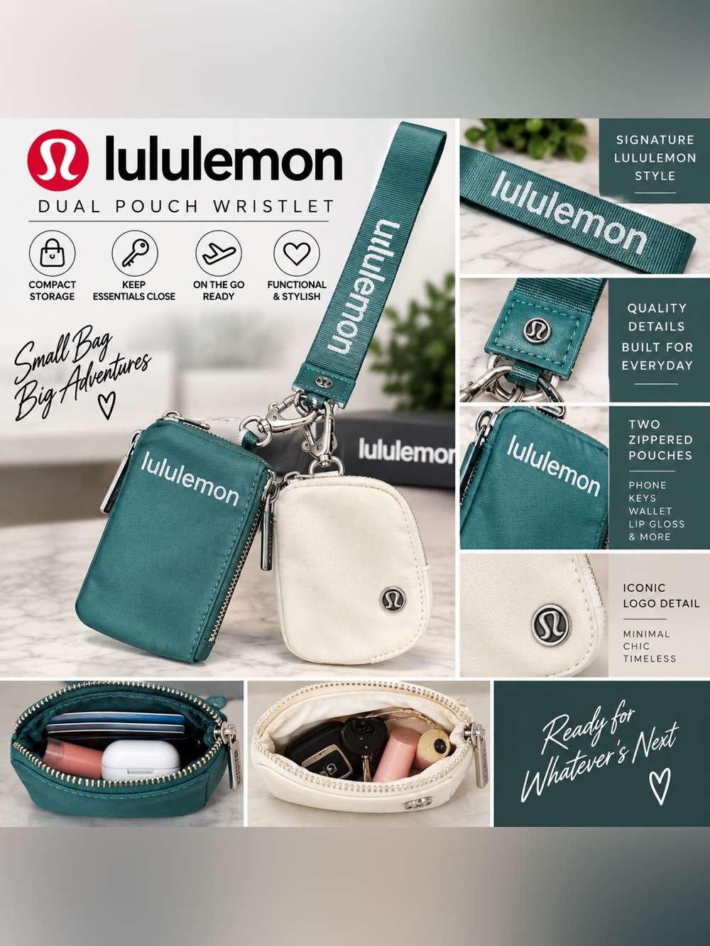 lululemon athletica Dual Pouch Wristlet in Teal and Cream